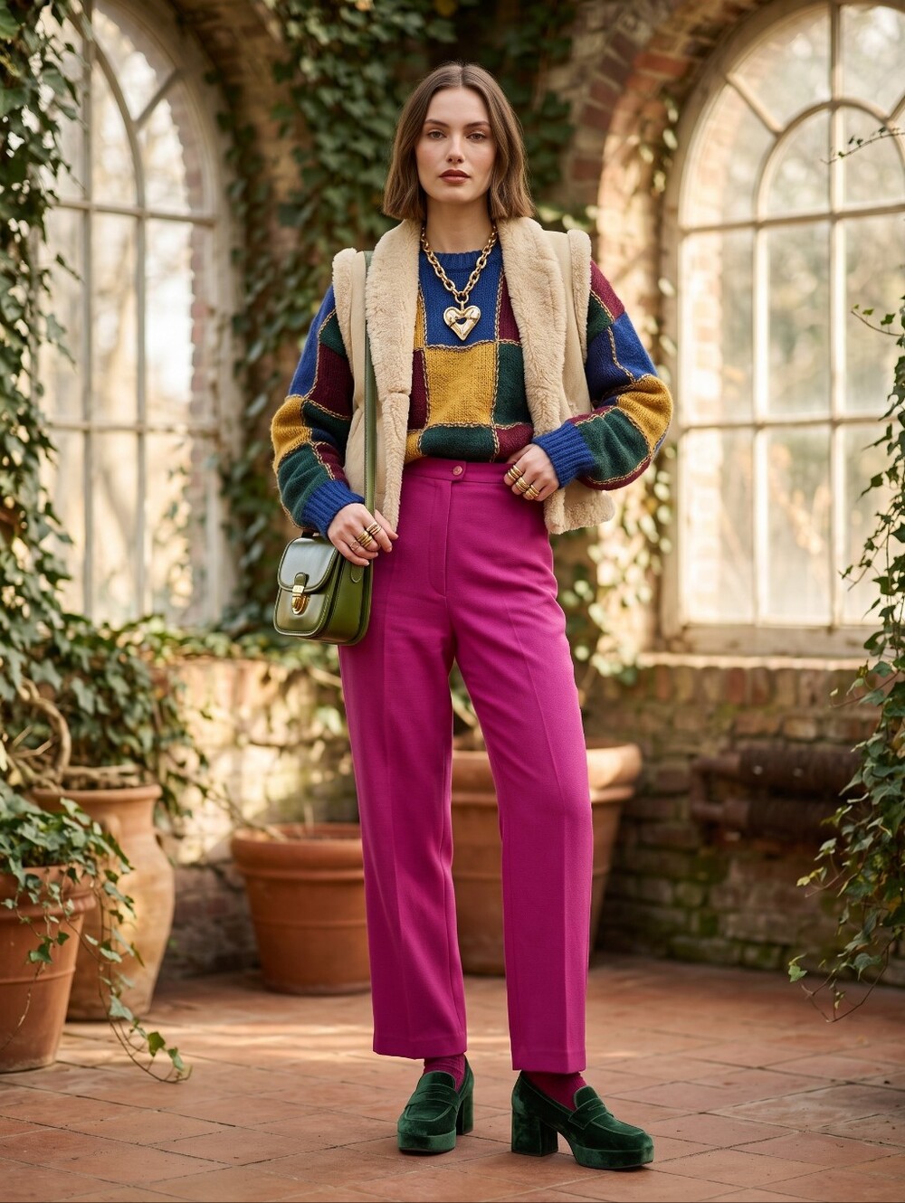 Vintage Bold Magenta High Waist Trousers Office Siren Eclectic Grandpa Slacks